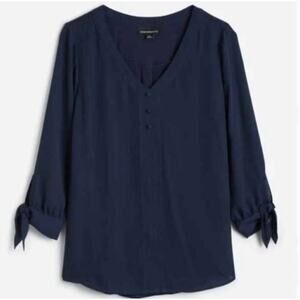 Fortune + Ivy (Stitch Fix) | Navy Blue Collin Mixed Material Blouse | Size XL